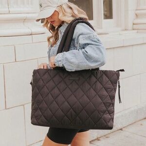 Poppy & Peonies Black Quilted Tote It Bag *Like New*